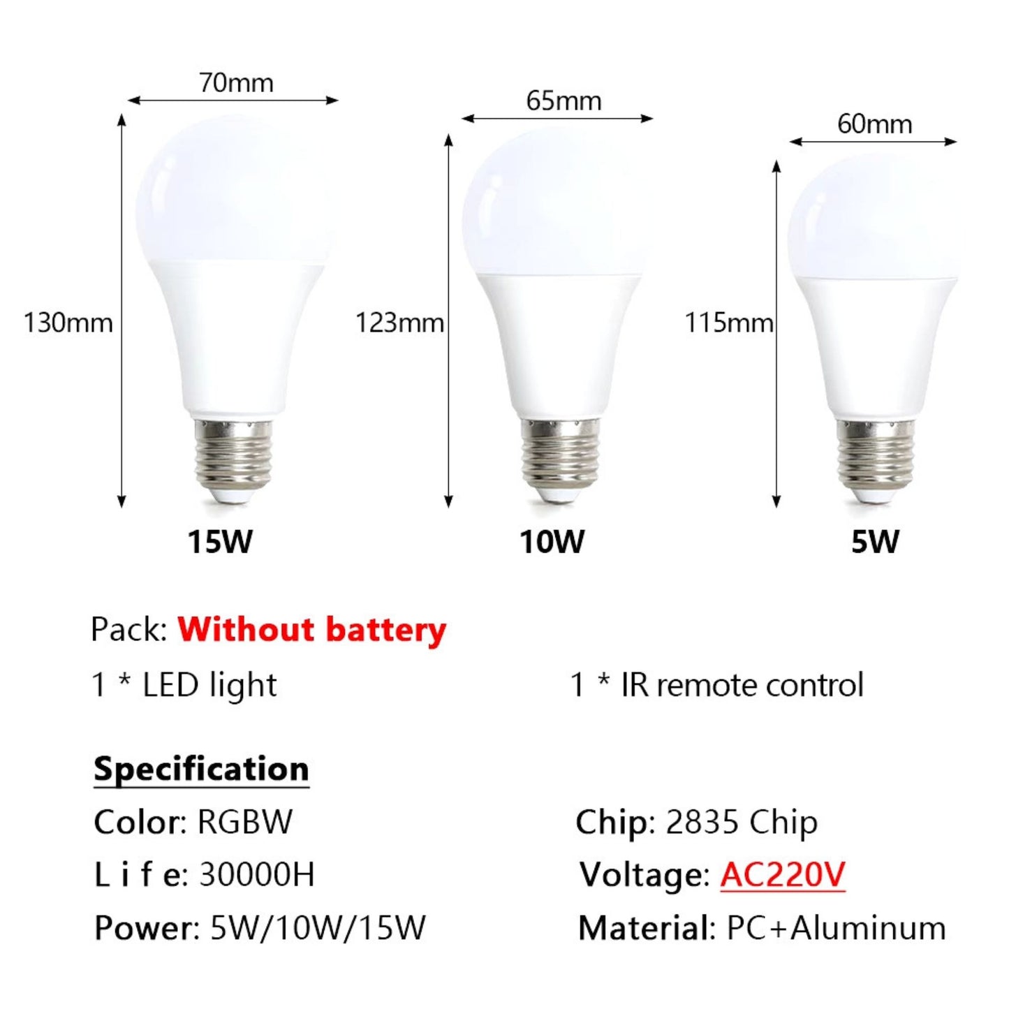 Bombilla RGB con Mando (No Wifi)