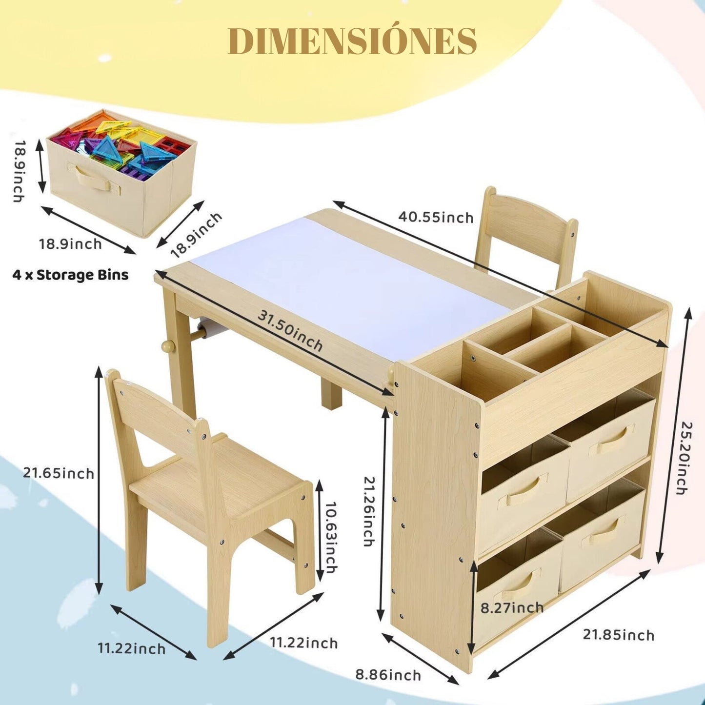 Kit Sillas y Mesa con Almacenamientos para Niños